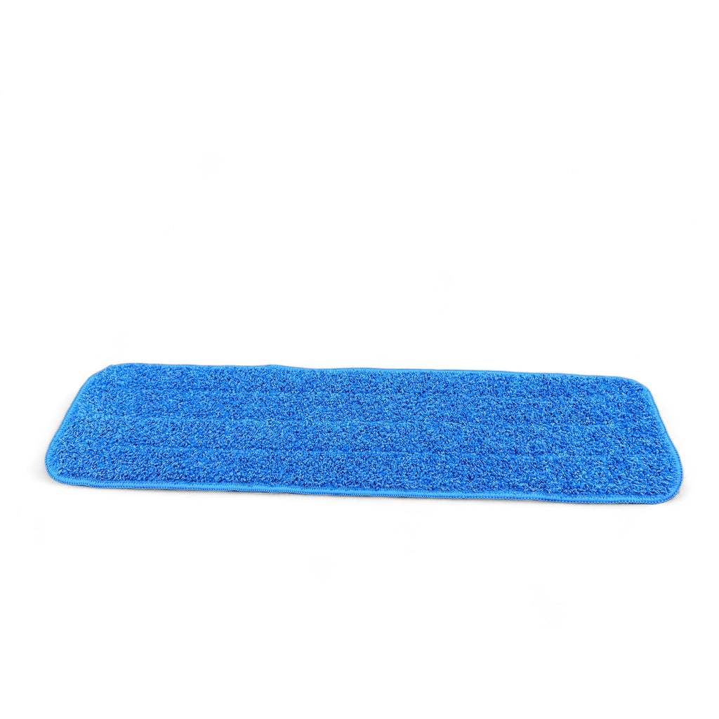 Blue and white microfiber flat mop head for wet cleaning isolated on a white backdrop