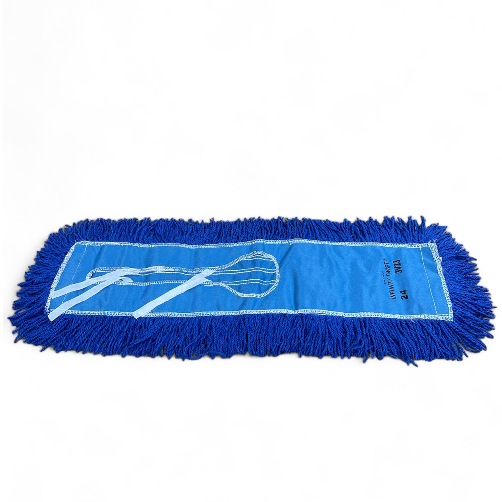 24" Synthetic dust mop head in blue with a single handle attachment
