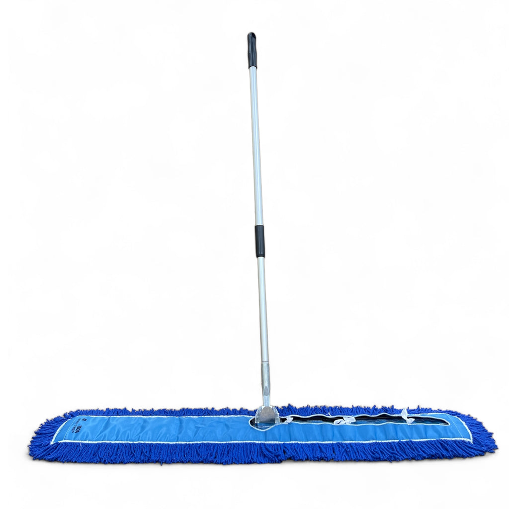 48-inch dust mop with long handle and blue dust mop head
