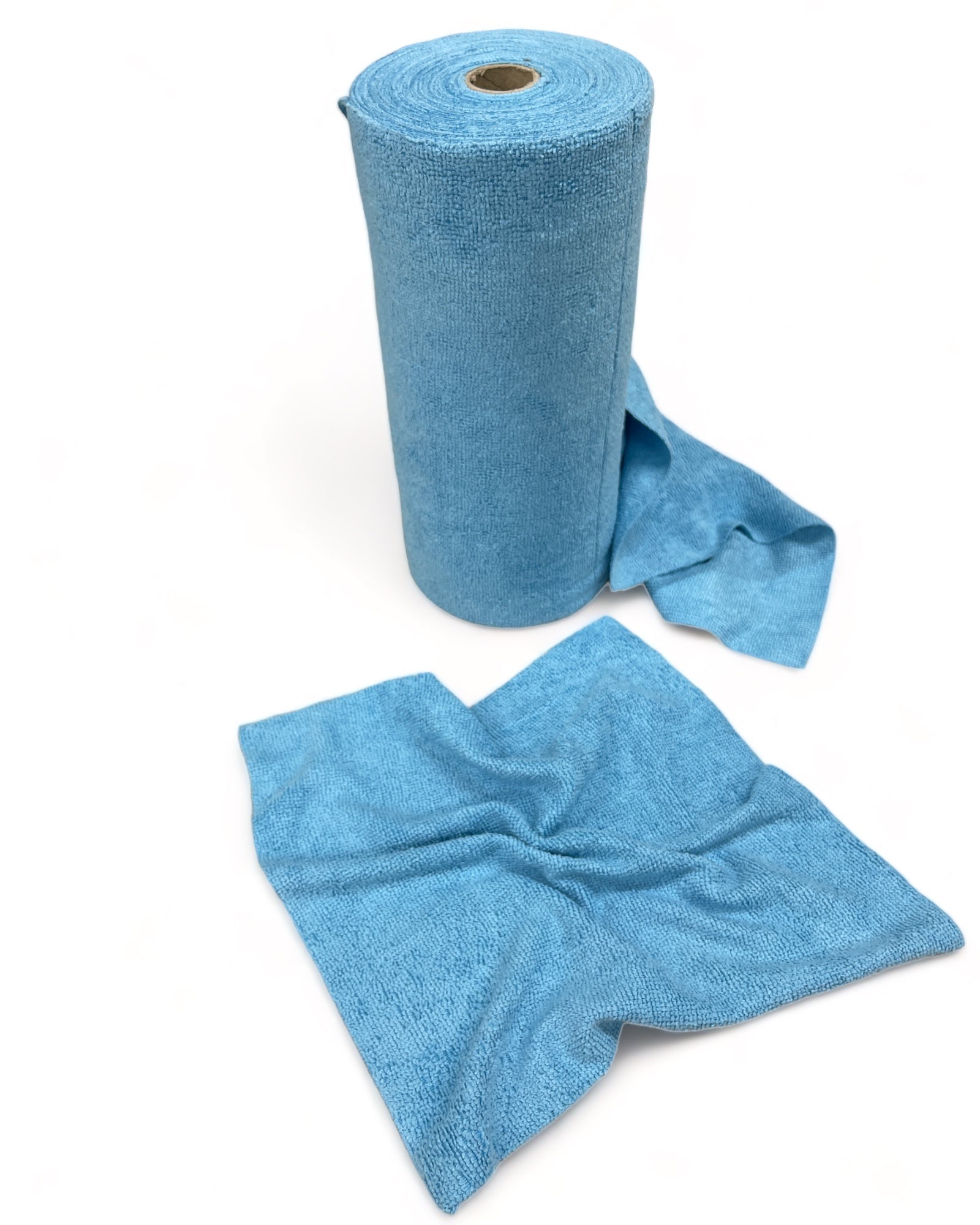 Blue microfiber towels tightly rolled up